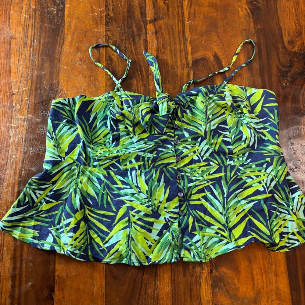 Sofia Jeans by Sofia Vergara Tropical Palm Tie Front Peplum Top 3XL NWT